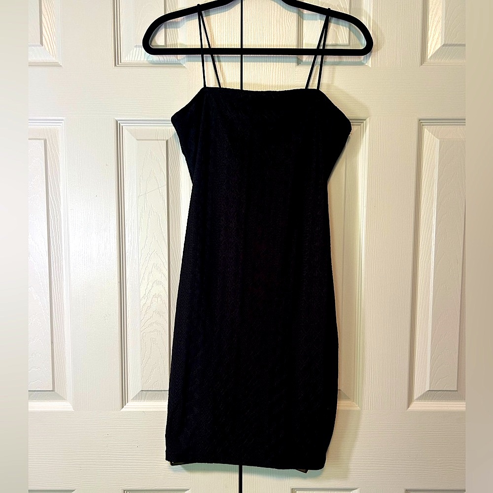 Rue21 Bodycon Dress Black Large Stretch Lined Spaghetti Strap Midi